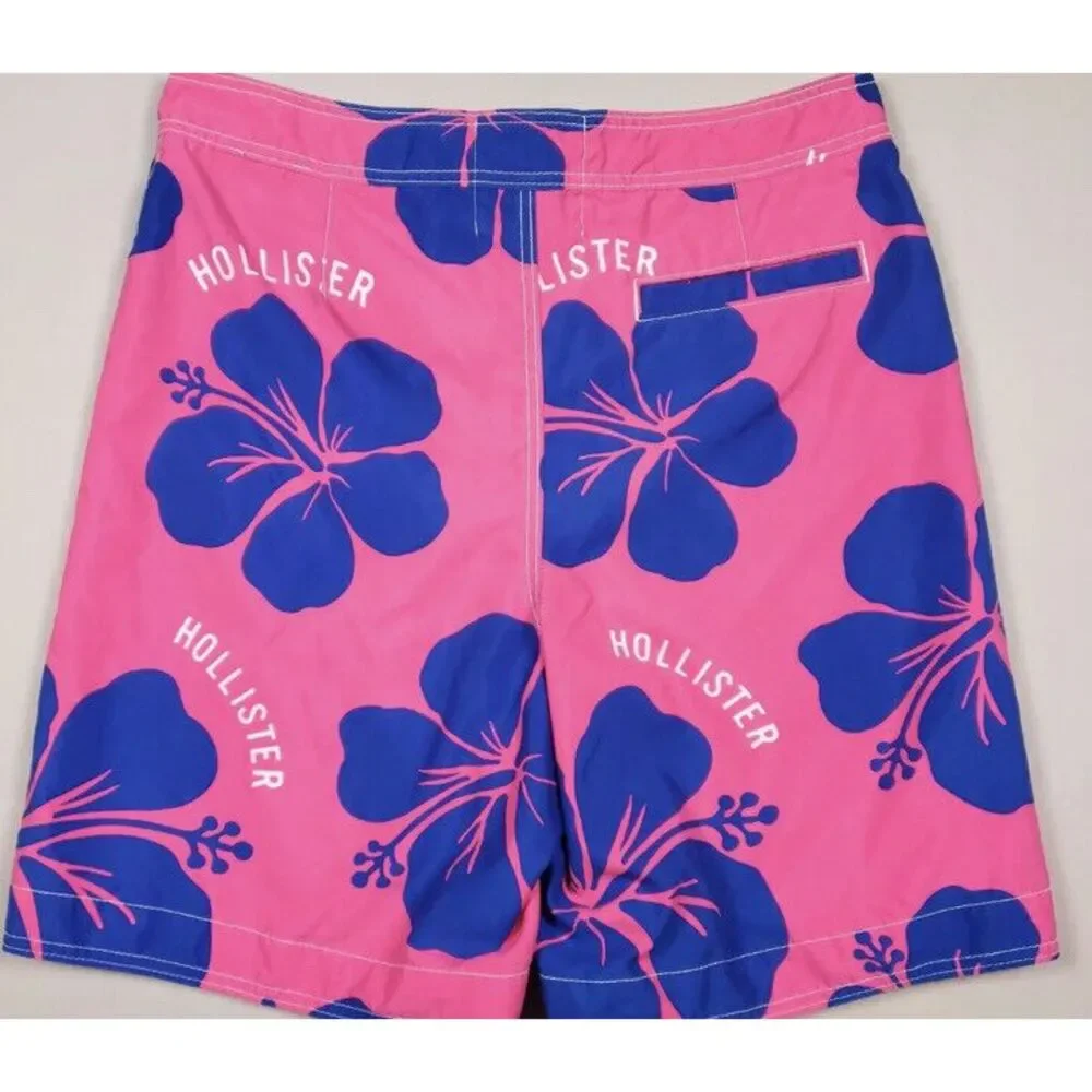Hollister Board Shorts Mens Pink Blue Hawaiian Tropical Floral Swim Trunks Large